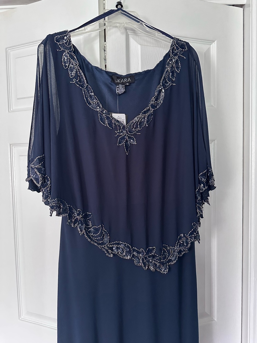 NWT JKARA Navy Cape Overlay Dress